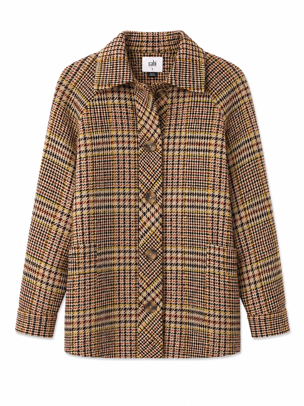 CAbi Yorkshire Shacket Houndstooth Plaid Cotton Jacket Brown S